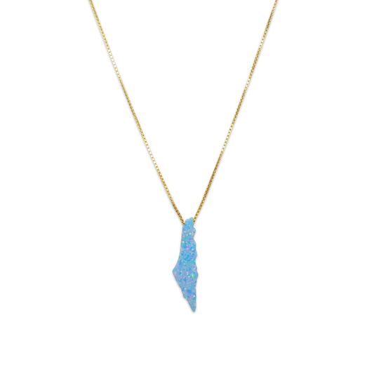 Opal Palestine Map Necklace - Blue Plain