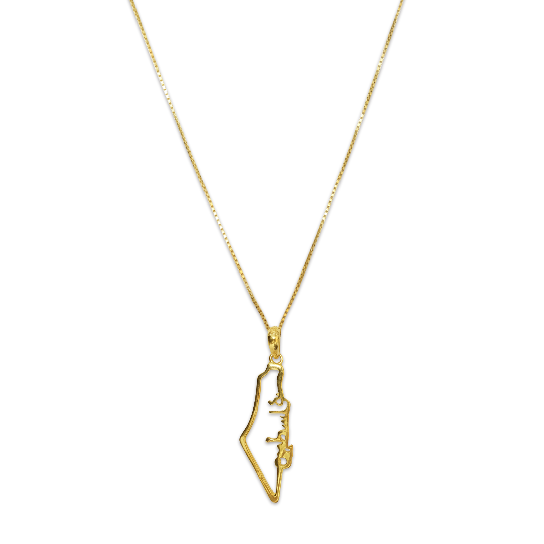 Palestine Map with Palestine Arabic Word Necklace