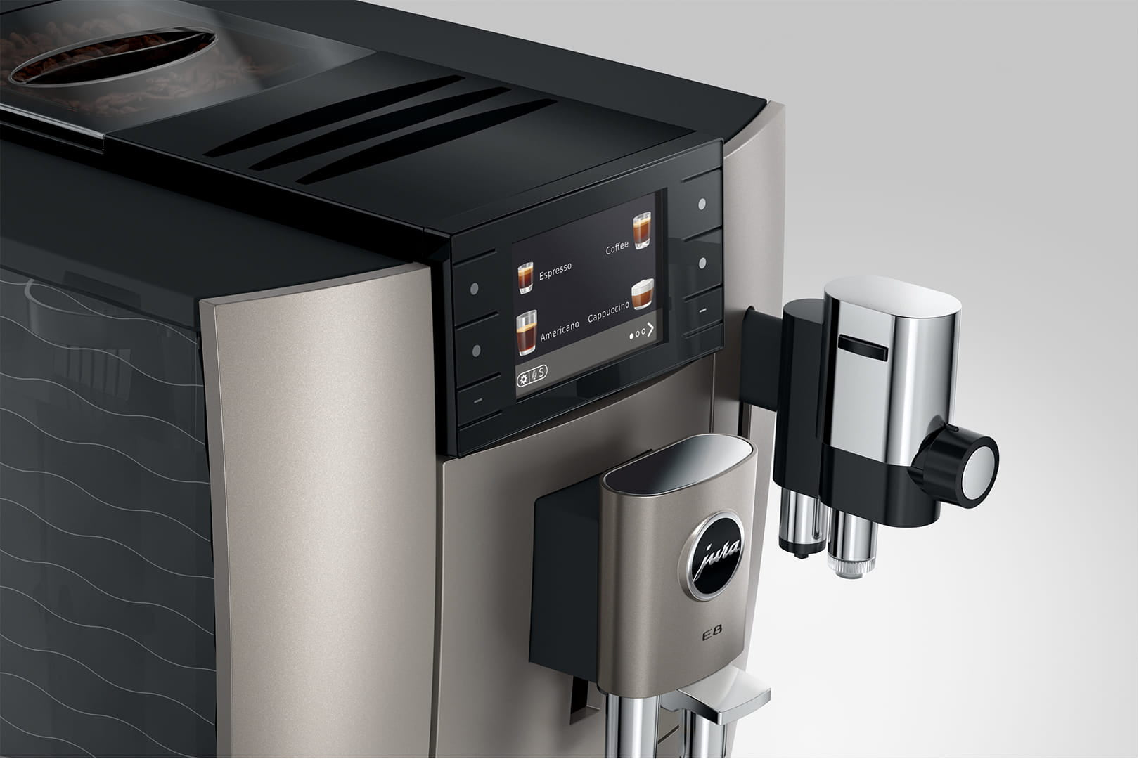 Jura E8 Midnight Silver - milk spout detail